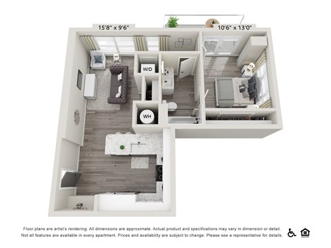 Floor plan for 1 bed, 1 bath, 714 sqft